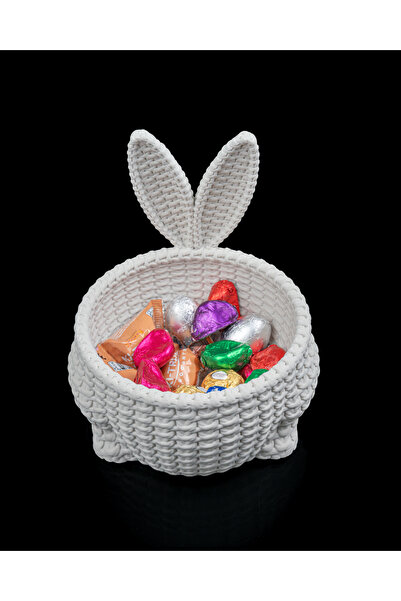 Prime3DVision Tavşan Kulaklı Dekoratif Sepet Kase – Örgü Dokulu Şekerlik & Çe...