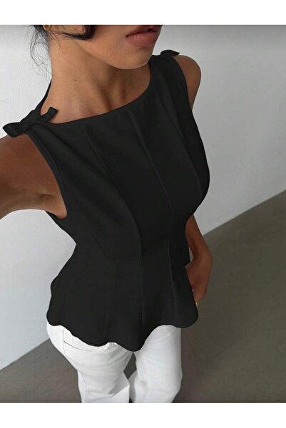 Violon Black Bow Detailed Segmented Blouse