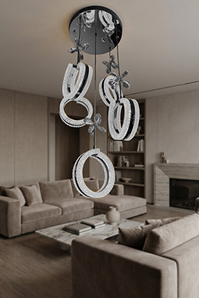 RS Collection Elira 5’li Akrilik LED Halka Avize – Modern Lüks Tasarım