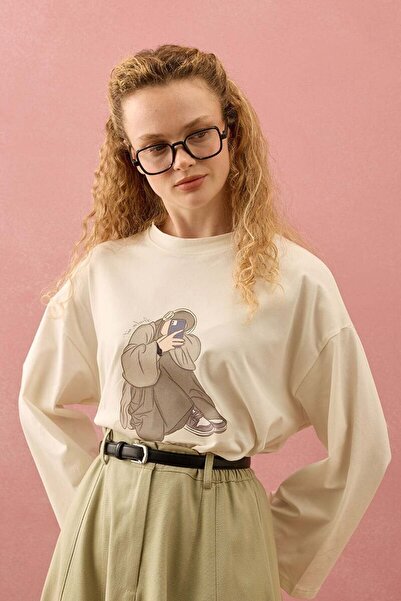 Ceylan Otantik Ecru Girls' Printed Basic Bodysuit