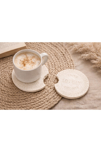 CARAVSTORE Set of 2 Plaster Biscuit Design Coasters – Decorative Coffee Coast...