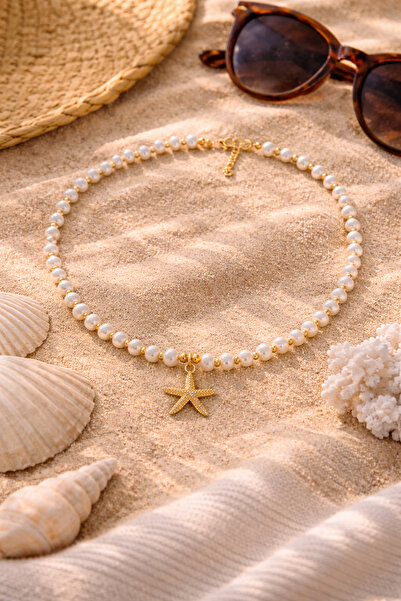 MİVA İnci Boncuklu Deniz Yıldızı Kolye – Altın Detaylı Zarif & Şık Tasarım