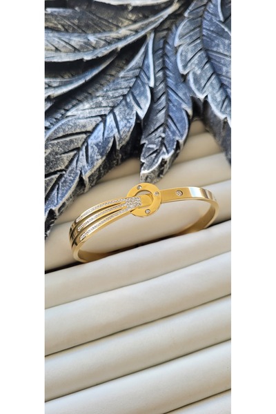 YİĞİTKARANAKSESUAR Elite Gold Ring Design 316L Steel Cuff Bracelet