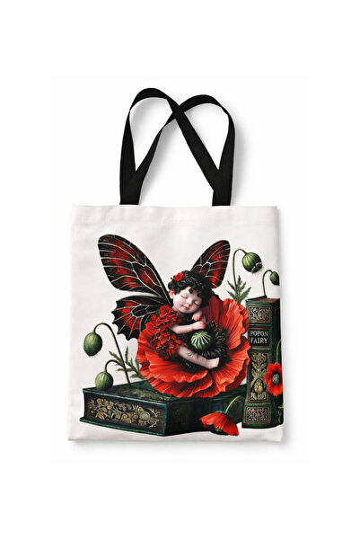 OEM Shopper Bag with Gothic Fairy and Red Poppies