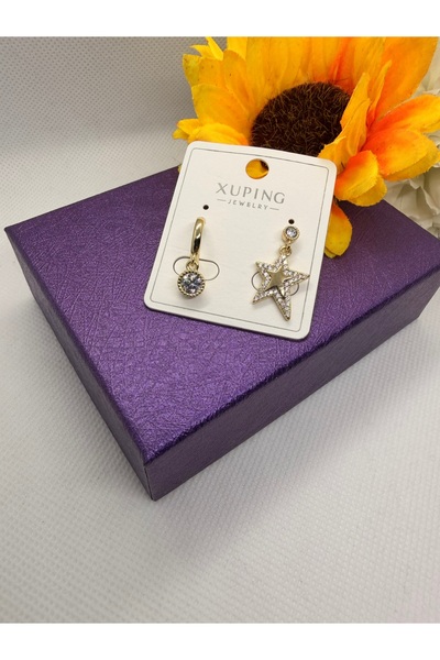 XUPING JEWELRY KUYUMCU SERİ 14K RENGİ ZİRKON TAŞLI YILDIZ SALLANTILI TEKTAŞ Ç...