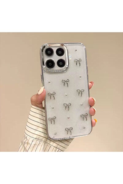 m.tk moveteck Mi 15T Pro Kılıf Fiyonk Desenli Şeffaf Silikon Gümüş Metal Kame...