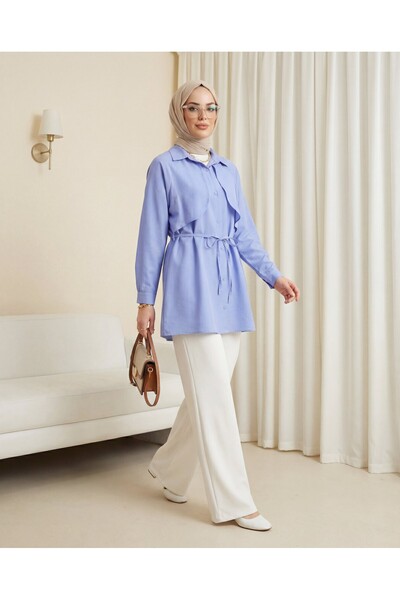 Modamorfo Lace-Up Poplin Tunic with Bolero Detail - Baby Blue