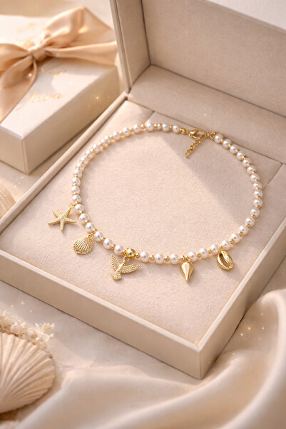 MİVA Deniz Figürlü İnci Kolye – Altın Detaylı Yıldız & Kabuk Charm Yazlık Şık...