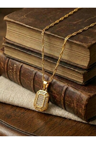 stainless steell Mengüer 18 Ayar Altın Kaplama Çelik Full Zirkon Taşlı Baget ...