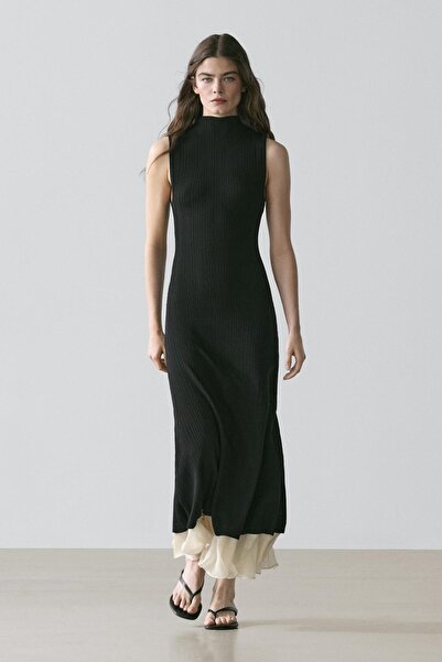 Massimo Dutti Fırfır detaylı pilili midi elbise