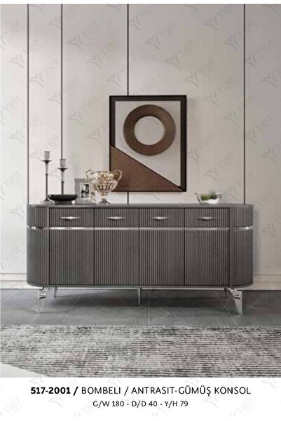 EvcesHome Bombeli Serisi 180 cm Modern Lüx Konsol - Metal Ayaklı Salon Ünitesi