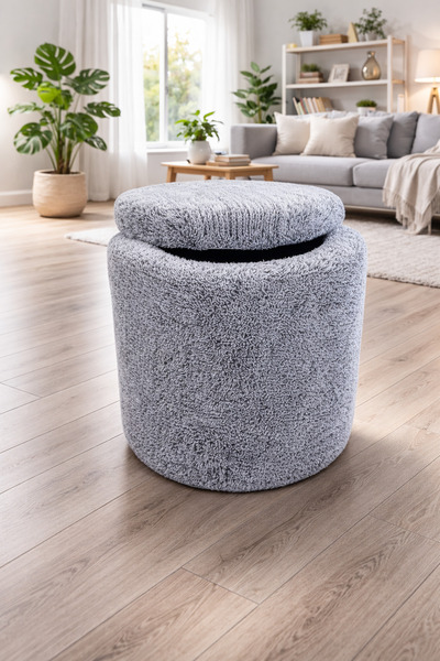 eda hacıoğlu edam bedding group Sandıklı peluş gri kumaşlı çok amaçlı puf koltuk