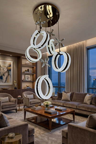 RS Collection Elira 5’li Akrilik LED Halka Avize – Modern Lüks Tasarım