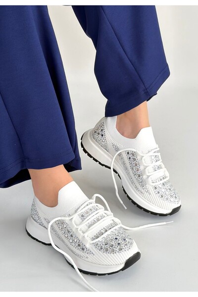 FRESCO SCARFS Ceas White Knitwear Lace-Up Sports Shoes