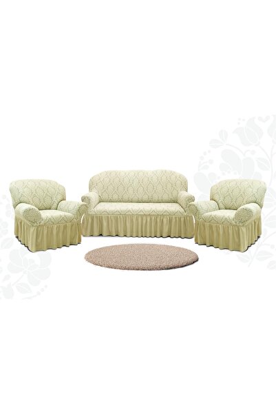 RIKSOR Set of elastic covers for 3-seater sofa and 2 armchairs, with ruffles,...