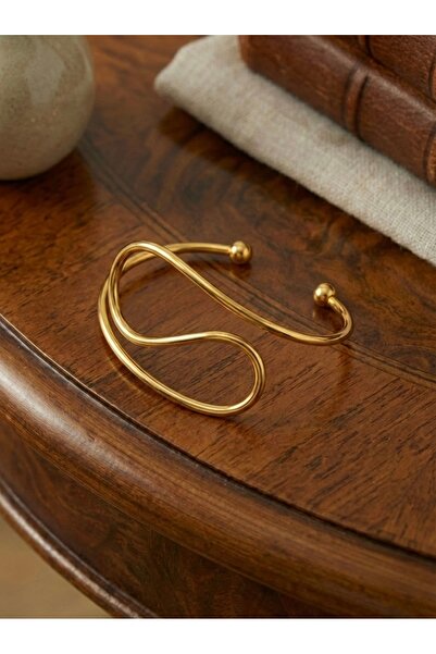 stainless steell Mengüer 18 Ayar Altın Kaplama Çelik Dalga Formlu Modern Gold...