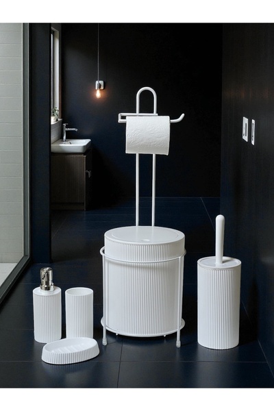 FeyzaDesign 6 Parça Banyo Seti, Metal Stantlı Çöp Kovası, WC Kağıtlık ve Sabu...