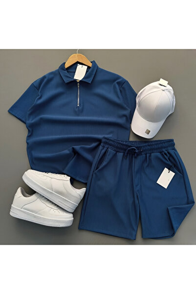 NewCabin Ribbed Ottoman Premium Fabric Half Zipper Unisex T-Shirt and Shorts ...