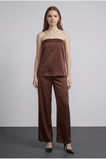 Quzu Satin Trousers Brown