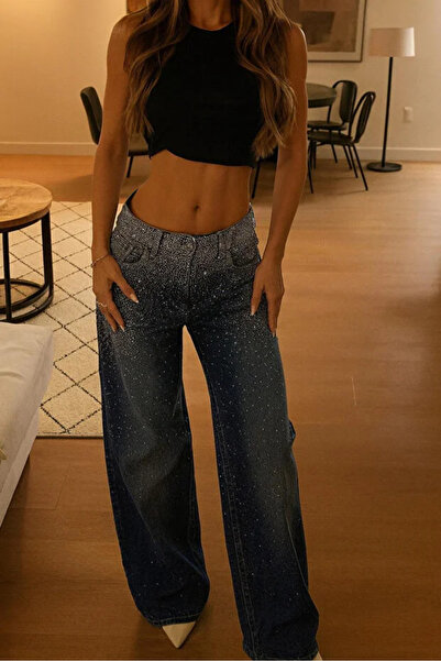 Violon Blue Diamond Stone Wide Leg Jean Trousers