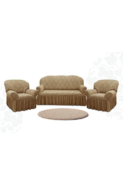RIKSOR Set of elastic covers for 3-seater sofa and 2 armchairs, with ruffles,...