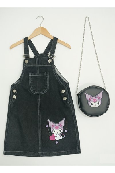 Aymini kids Kuromi̇ Girls' Special Series Black Jeans Denim Jacket and Bag Mobile Head