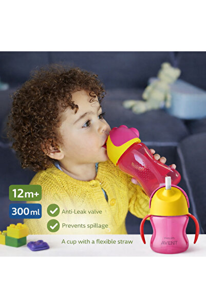 Philips Avent Cana cu pai flexibil +12 luni, roz, 300 ml