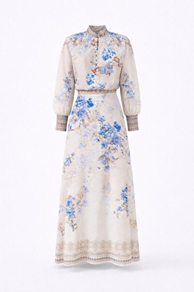 HAZELANNA Μπλε Σετ Πουκάμισο-Φούστα Με φλοράλ μοτίβο