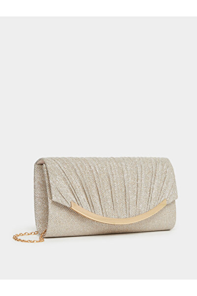 Styli Pleated Embellished Clutch with Chain Strap