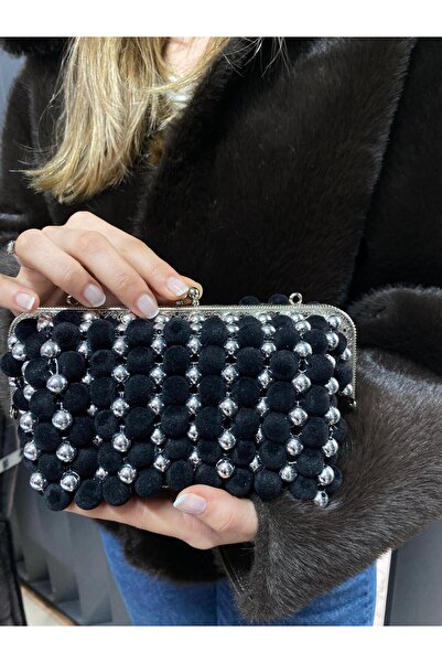 hobicium Kadife Boncuklu Clutch Çanta Siyah & Gri Renk Seçenekli – Abiye El Ç...