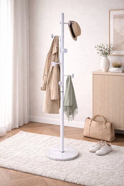 TrentonGCC Full Length Standing Coat Hanger White Metal Clothes Rack with Mar...