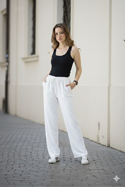 LAVİNİM Women's Loose Fit White Linen Pants