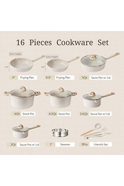 CAROTE 16pcs Pots and Pans Set Non Stick, Kitchen Cookware Sets, Large Capaci...