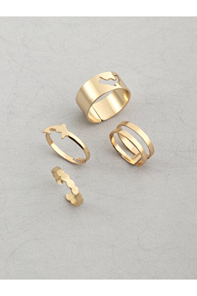 Take Two By Styli مجموعة من 4 خواتم مجوفة بتصميم دولفين