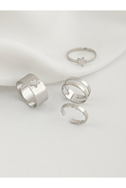 Take Two By Styli Set of 4 - Star Accent Hollow Cut Cuff Rings