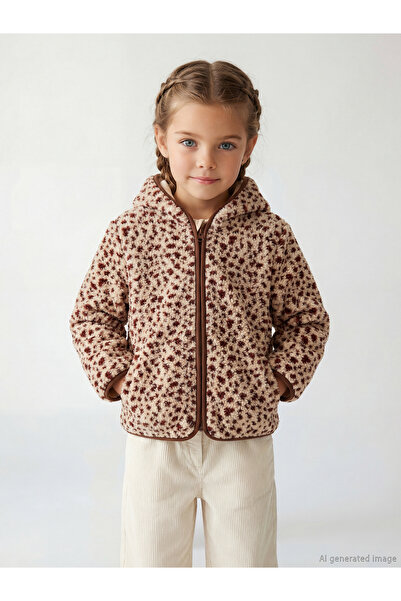 LC Waikiki Pink Cap Hooded O Leopard Printed Girls' Plush Coat by Güli̇s Gi̇yi̇m