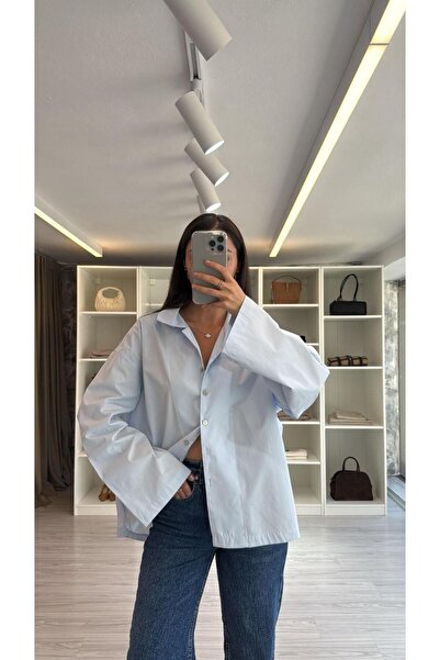 LUUNA STORE Oversize Poplin Shirt - Blue