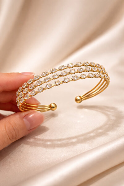 staınless steel 3 Sıra Zirkon Taş Detaylı Ayarlanabilir Açık Model Çelik Kadı...