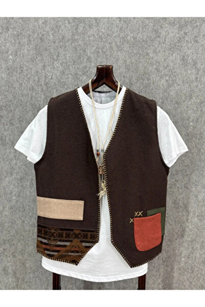 FıttingRoom Regular Cotton Woven Coffee Bohemian Vest