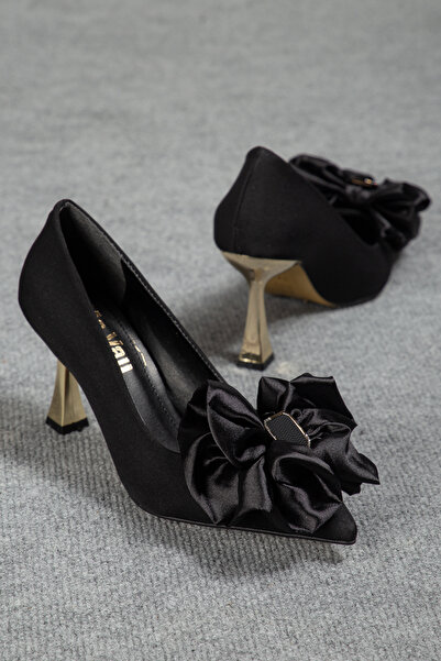 M Miss dark moda Βίγκαν δερμάτινο κλειστό σατέν φιόγκο με λεπτή μύτη, κομψό γ...