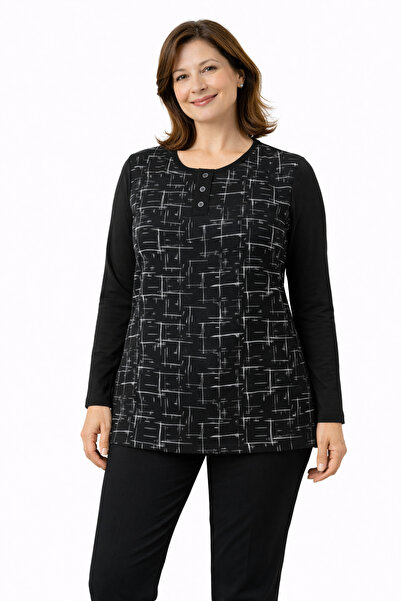 Mutlu City Women's Patterned Round Neck Relaxed Fit Combed Cotton Blouse for ...