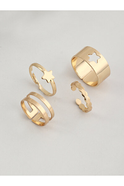 Take Two By Styli مجموعة من 4 خواتم - خواتم مجوفة بنمط نجمة