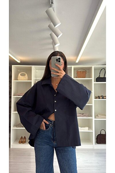 LUUNA STORE Oversize Poplin Shirt - Navy Blue