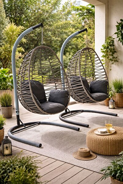 PAZAR VİTRİN Armut salıncak Tek Kişilik Makrome İp Salıncak Yağmura Dayanıklı