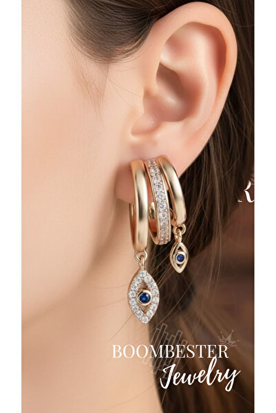 BoomBester Celeste Eye Stone Dangle Earrings – Evil Eye Detail, Zircon Inlay
