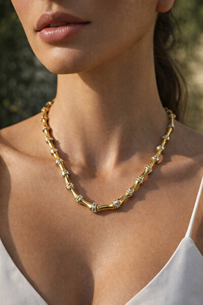 XUPING JEWELRY Kadın Gold Gümüş Çift Renk Zirkon Taşlı Dorika Silindir Çubuk ...