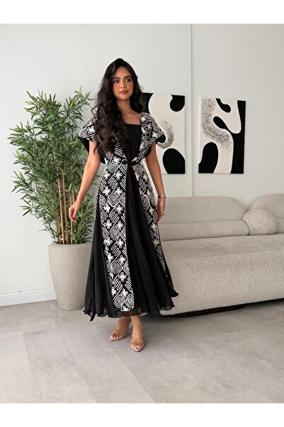 styleekone Chiffon dress with computer embroidery