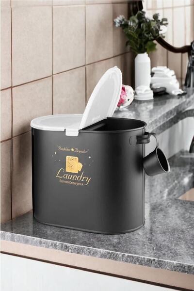 FeyzaDesign Metal Bölmeli Deterjan Kutusu, Siyah, 12 Lt, Düzenli Saklama ve O...