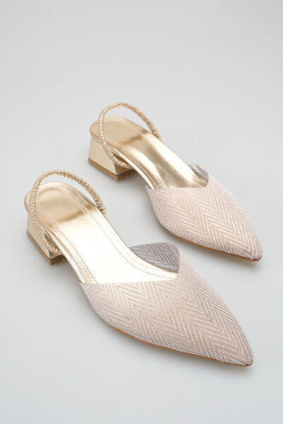 meyra'nın ayakkabıları Women's Open Back Elastic Glittery Heeled Shoes Gold