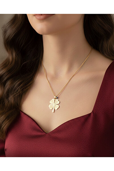 Cicimix Stainless Steel Gold Renk Çelik Yonca Kadın Kolye